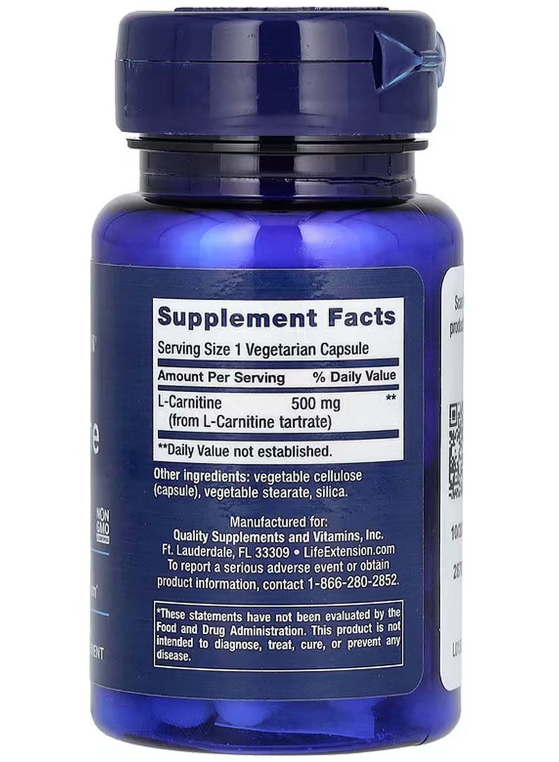 Life Extension L-Carnitine 500 mg, 30 Vegetarian Capsules - Image 2