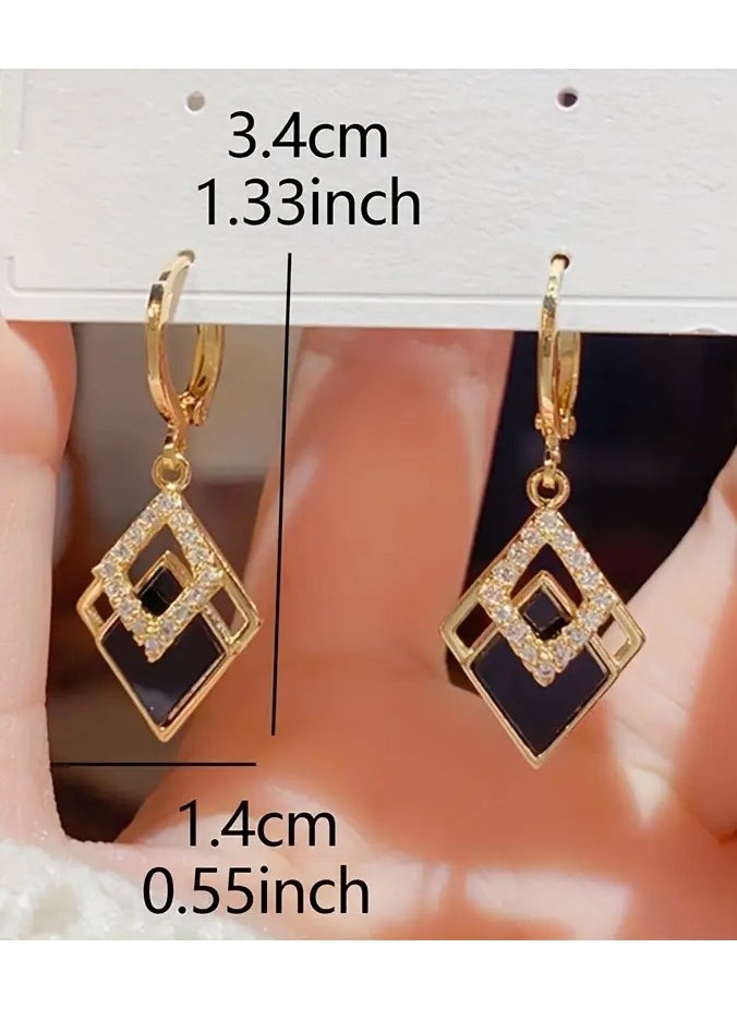 Goolsky - Elegant Golden-Tone Double Rhombus Hollowed-Out Women's Earrings with Sparkling Embellishments - Lightweight, Luxurious Design for Daily Wear and Special Occasions, Daily Wear Earrings|Stylish Women's Earrings|Goldtone Finish, Novelty Earrings - Image 1