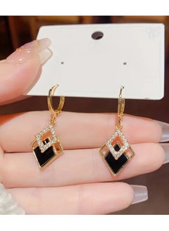 Elegant Golden-Tone Double Rhombus Hollowed-Out Women's Earrings with Sparkling Embellishments - Lightweight, Luxurious Design for Daily Wear and Special Occasions, Daily Wear Earrings|Stylish Women's Earrings|Goldtone Finish, Novelty Earrings