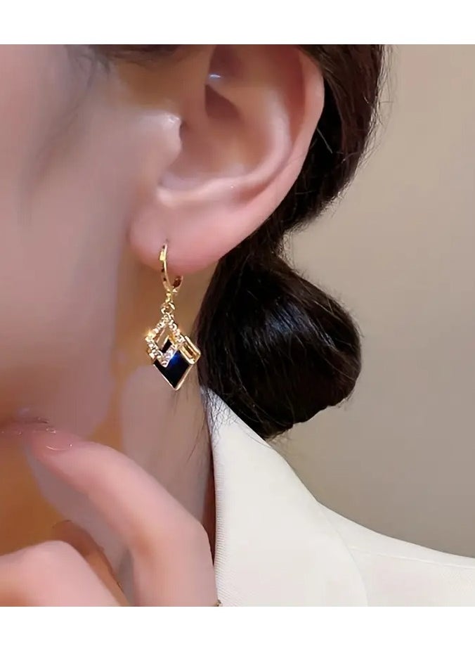 Goolsky - Elegant Golden-Tone Double Rhombus Hollowed-Out Women's Earrings with Sparkling Embellishments - Lightweight, Luxurious Design for Daily Wear and Special Occasions, Daily Wear Earrings|Stylish Women's Earrings|Goldtone Finish, Novelty Earrings - Image 1
