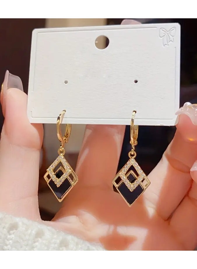 Goolsky - Elegant Golden-Tone Double Rhombus Hollowed-Out Women's Earrings with Sparkling Embellishments - Lightweight, Luxurious Design for Daily Wear and Special Occasions, Daily Wear Earrings|Stylish Women's Earrings|Goldtone Finish, Novelty Earrings - Image 1