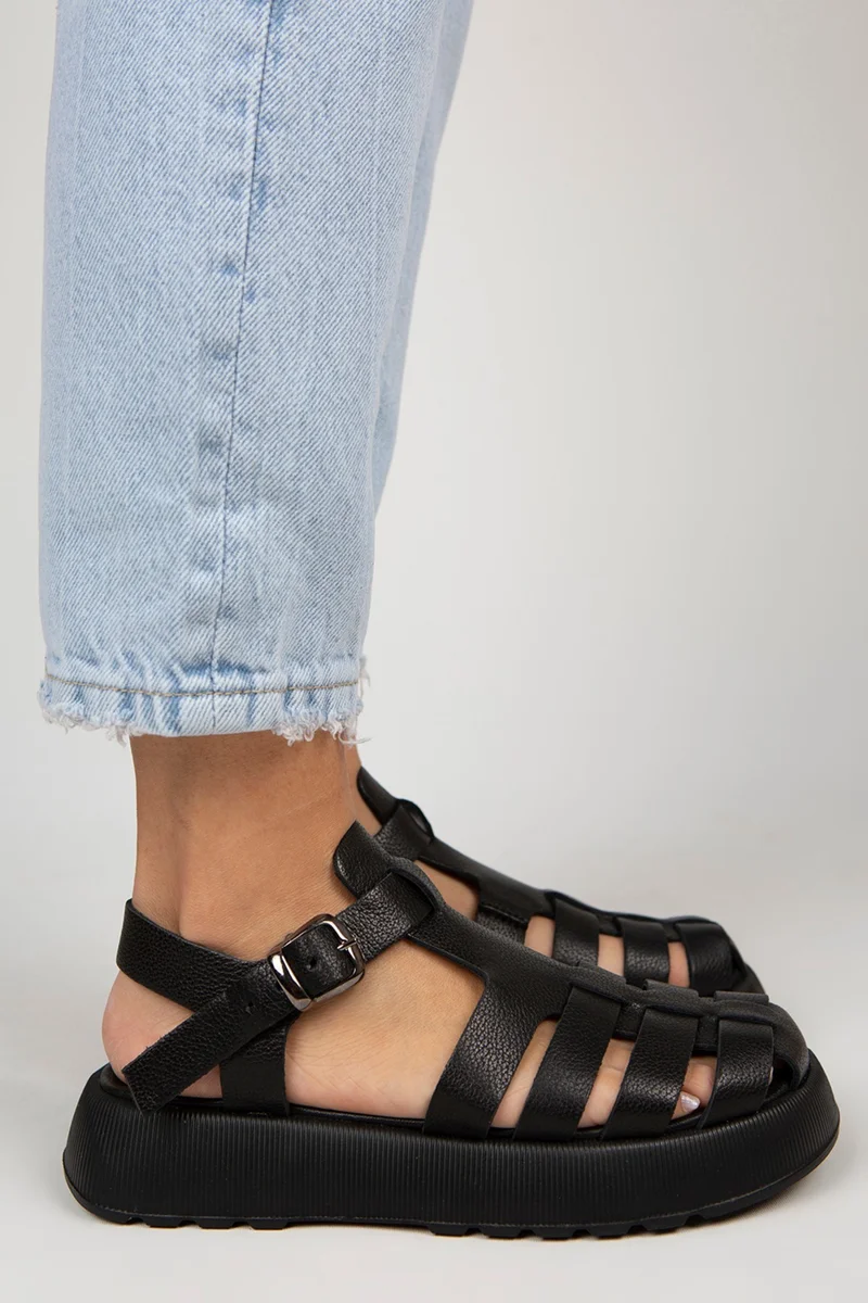 Manijero Manijero Rosa Women's Genuine Leather Buckle Black Sandals