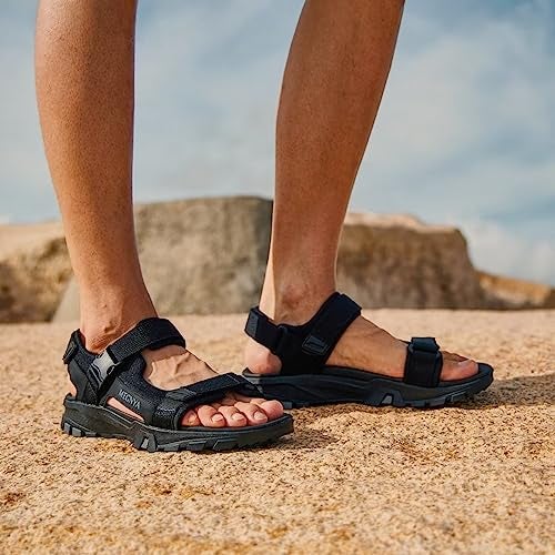 MEGNYA Comfortable Orthopedic Hiking Sandals for Foot Pain, Non Slip Walking Sandals for Outdoor Adventure, Camping Thick Sole Sandals with Three Adjustable Straps Black Size 9 - Image 2