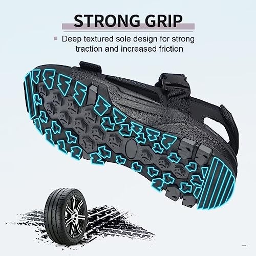 MEGNYA Comfortable Orthopedic Hiking Sandals for Foot Pain, Non Slip Walking Sandals for Outdoor Adventure, Camping Thick Sole Sandals with Three Adjustable Straps Black Size 9 - Image 5