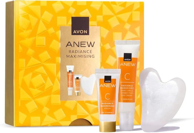 AVON Anew Vitamin C 3Piece Gift Set with Anew Radiance Maximising Serum 10ml Dark Circle Corrector 25ml Qua Sha with Gift Box Energies Brightens Reduces Dark Circles Glowing Skin Care