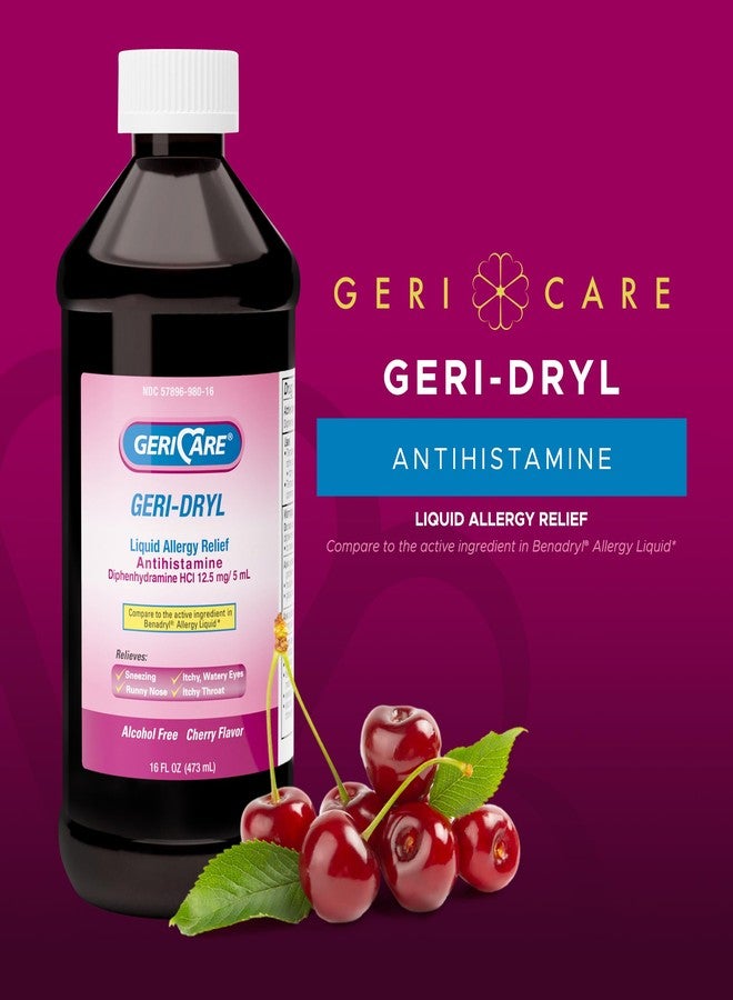 GeriCare Geri-Dryl Diphenhydramine HCI Solution - Antihistamine Liquid Multi-Symptom Allergy Relief Formula - Relieves Sneezing Runny Nose, Watery, Itchy Eyes & Throat, 16 FL OZ (Pack of 1), Red - Image 2