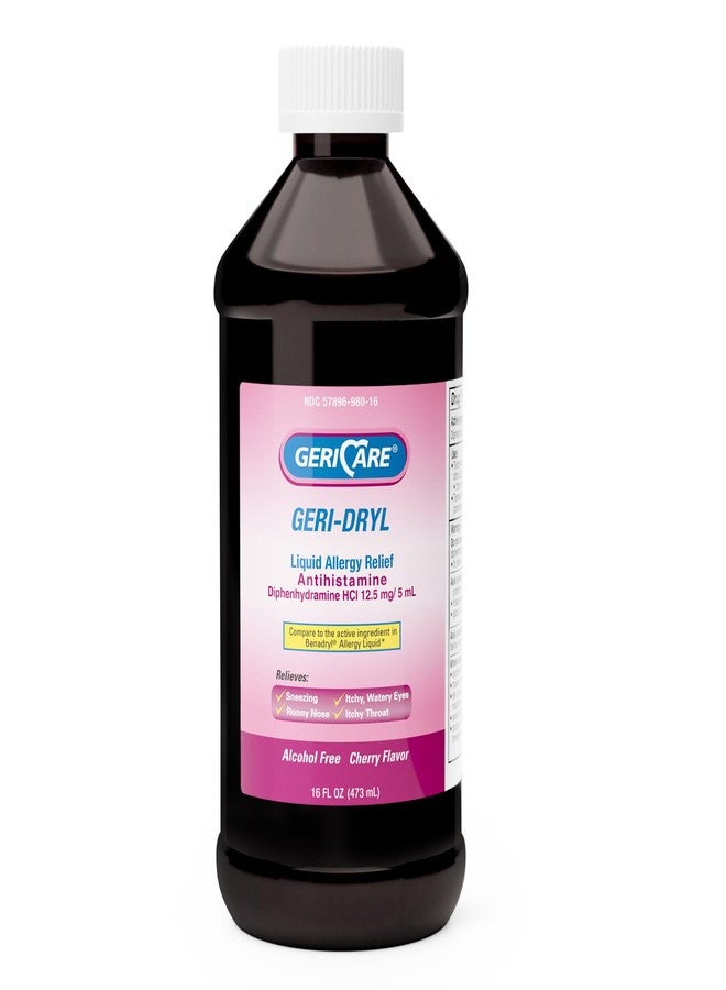GeriCare Geri-Dryl Diphenhydramine HCI Solution - Antihistamine Liquid Multi-Symptom Allergy Relief Formula - Relieves Sneezing Runny Nose, Watery, Itchy Eyes & Throat, 16 FL OZ (Pack of 1), Red - Image 1