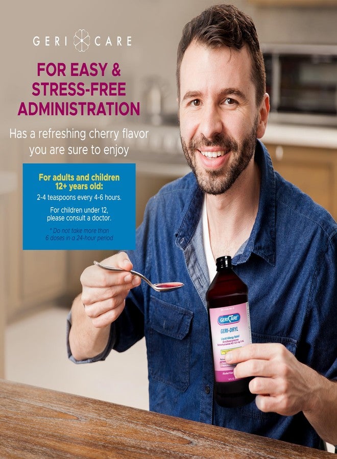 GeriCare Geri-Dryl Diphenhydramine HCI Solution - Antihistamine Liquid Multi-Symptom Allergy Relief Formula - Relieves Sneezing Runny Nose, Watery, Itchy Eyes & Throat, 16 FL OZ (Pack of 1), Red - Image 5