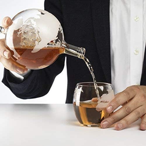 Riderev Whiskey Decanter Set - Globe Decanter Set with 2 Etched Globe Glasses for Liquor, Whiskey, Bourbon, Brandy, Gin, Rum, Tequila and Vodka, Birthday Gifts for Him Men Husband Boss - Image 2