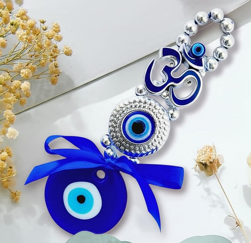 ARTISKRITI Om Evil Eye Hanging for Car Mirror, Home House Entrance Door Decoration, Nazar Battu for Shop Office Living Room (Om Blue) - Image 1