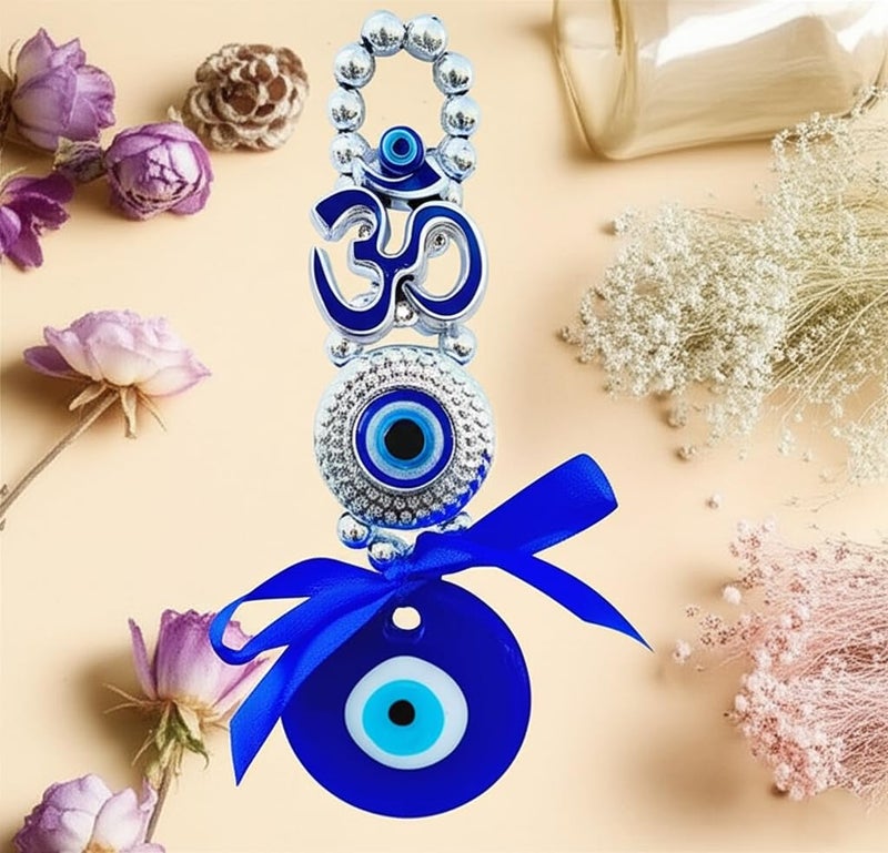 ARTISKRITI Om Evil Eye Hanging for Car Mirror, Home House Entrance Door Decoration, Nazar Battu for Shop Office Living Room (Om Blue) - Image 4