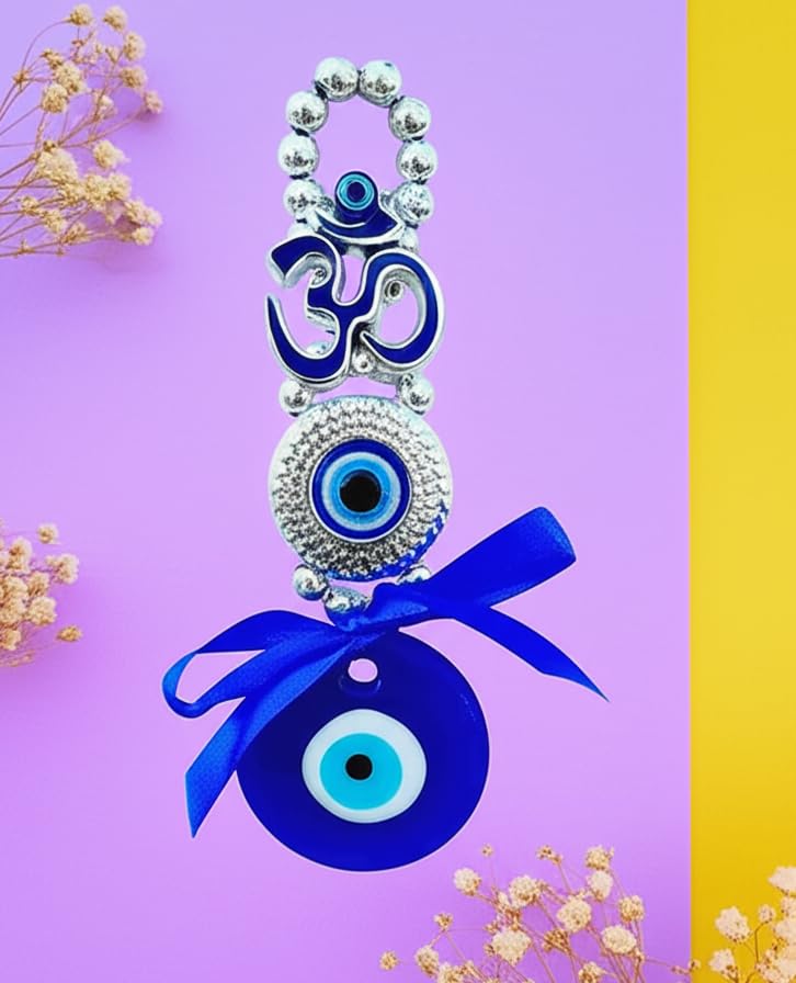 ARTISKRITI Om Evil Eye Hanging for Car Mirror, Home House Entrance Door Decoration, Nazar Battu for Shop Office Living Room (Om Blue) - Image 3