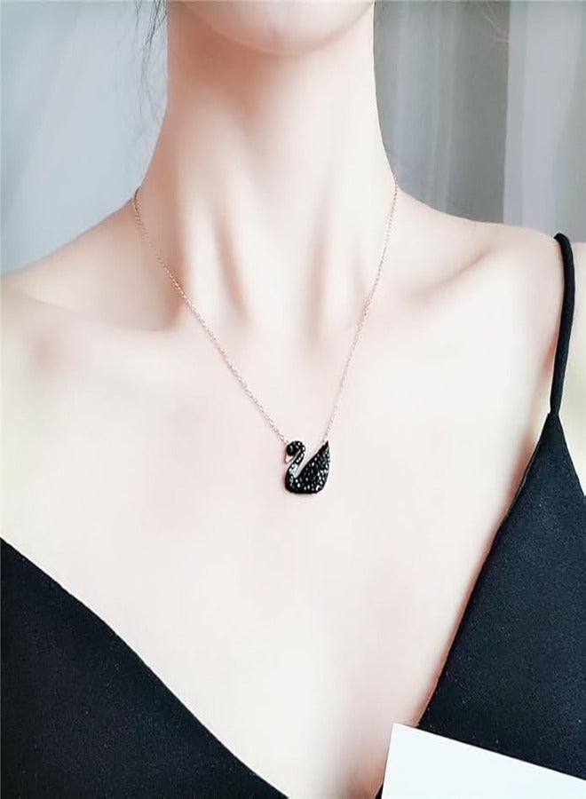 Elegant Black Crystal Swan Pendant Necklace for Women - Sparkling Glittering span with Premium Cubic Zirconia, Delicate Adjustable Chain Fashion Jewelry for Everyday Wear, Gift Ideas for Her, Dressy Occasions, Anniversary, Birthday, Valentine's Day - Image 3