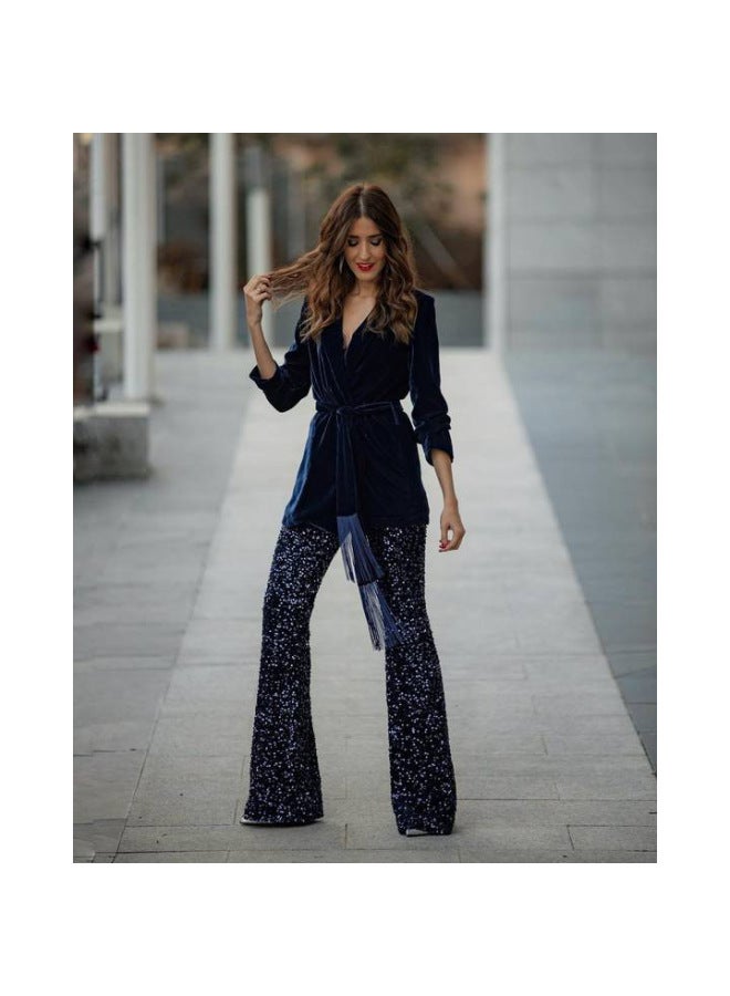 European And American Autumn And Winter Gold Velvet Tassel Casual Coat Loose Party Lapel Lace-up Coat For Women