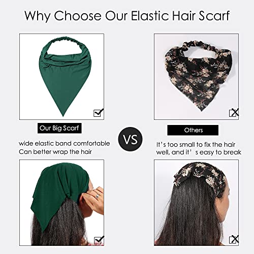 Vercret 6 Pack Hair Scarf Headband for Women - Elastic Hair Kerchief Large Boho Triangle Bandana Head Scarf with Clips Non Slip Solid Color Headbands Hair Scarves Hair Accessories for Teen Girls - Image 2