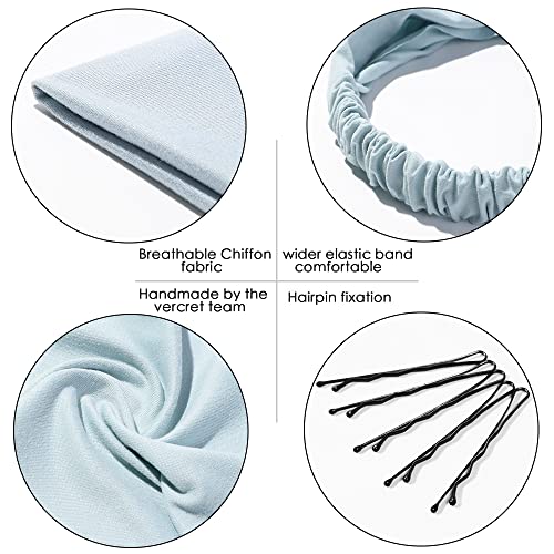 Vercret 6 Pack Hair Scarf Headband for Women - Elastic Hair Kerchief Large Boho Triangle Bandana Head Scarf with Clips Non Slip Solid Color Headbands Hair Scarves Hair Accessories for Teen Girls - Image 3