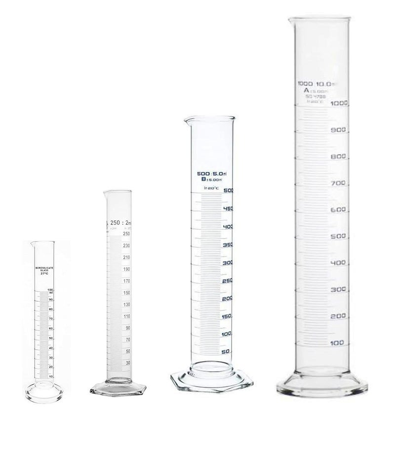 SPYLX Borosilicate Glass Measuring Cylinder Pack of 4100ml 250ml 500ml 1000ml - Image 1
