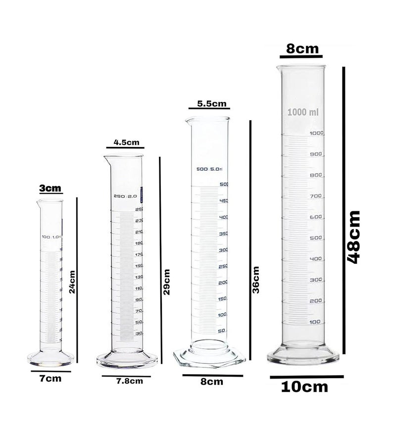 SPYLX Borosilicate Glass Measuring Cylinder Pack of 4100ml 250ml 500ml 1000ml - Image 2
