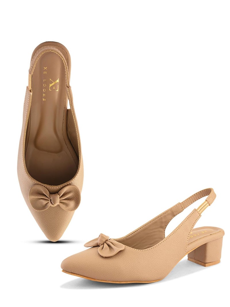 XE Looks Beige Slingback Heels | Pointed-Toe Design | Stylish Comfortable Cushioned Footbed Heels For Girl & Women - Image 1