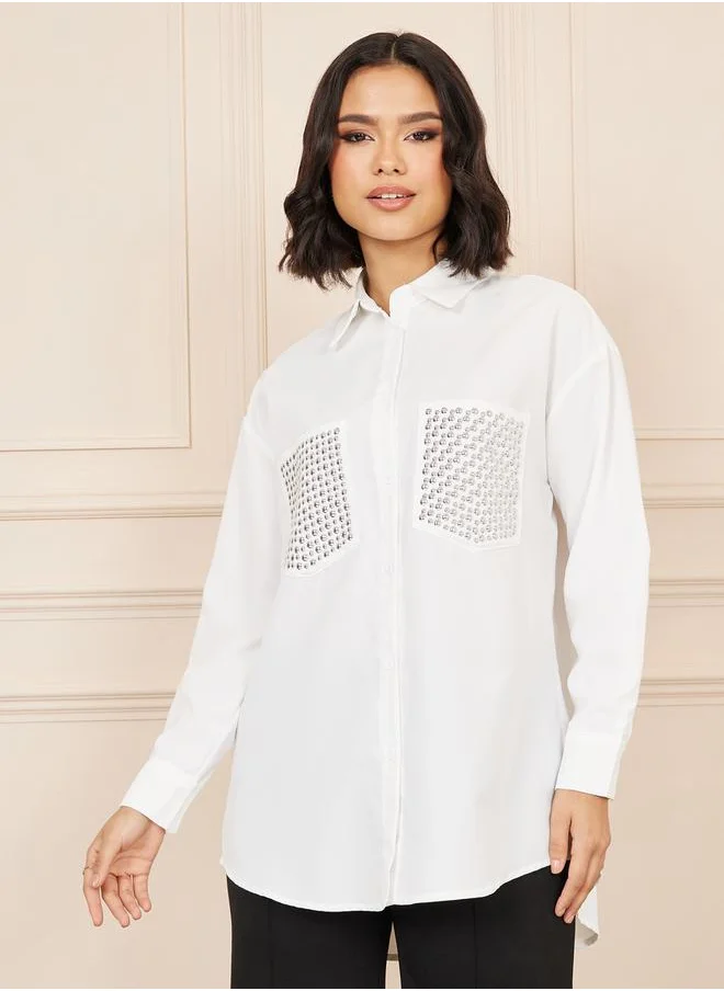 ستايلي Oversized Embellished Pocket Detail Shirt