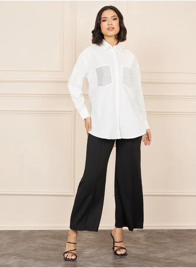 ستايلي Oversized Embellished Pocket Detail Shirt
