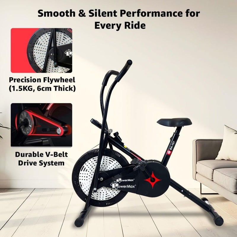 Air Bike with 1.5kg Flywheel Moving Handles Adjustable Seat Home Gym Exercise Cycle for 120kg Max User V-Belt Drive Non-Slip Pedals LCD Display - Image 5