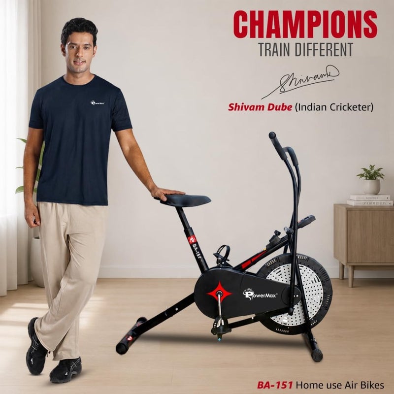 Air Bike with 1.5kg Flywheel Moving Handles Adjustable Seat Home Gym Exercise Cycle for 120kg Max User V-Belt Drive Non-Slip Pedals LCD Display - Image 2
