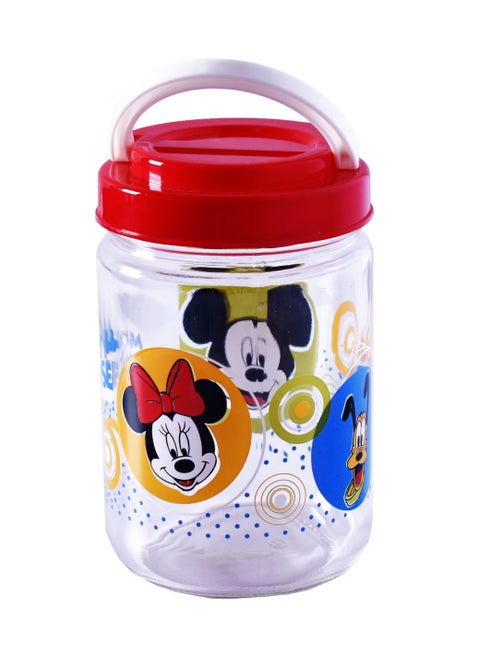 Glass Storage Bottle with Lid Clear/Red 580ml