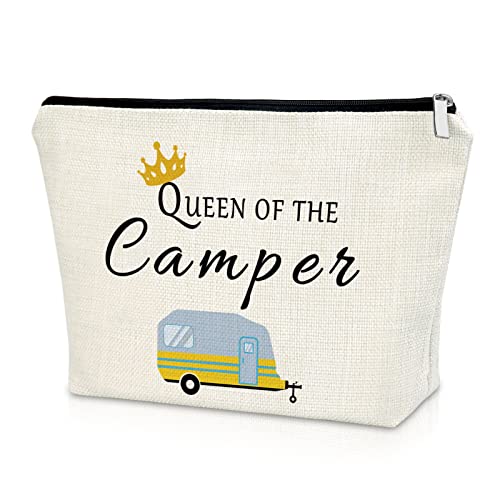 Sazuwu Happy Camper Gift Makeup Bags Camping Lover Gifts for Women Friend Cosmetic Bag Family Vacation Gift Ideas Mother's Day Gift Cute Motorhome Outdoor Gifts Birthday Christmas Gifts Travel Bag - Image 1