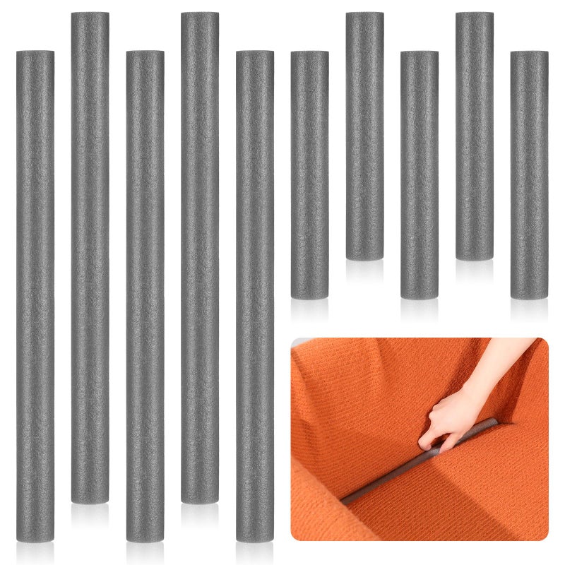 LEIFIDE 10 Pcs Sofa Slipcover Tuck Grips in Two Sizes 157 and 79 Thicker Stretch Non Slip Foam Stick Stays for Sofa Essential Tuck Grips for Slipcovers Furniture Protector Armchairs Gray