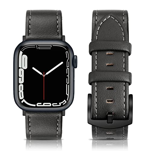 EDIMENS Leather Bands Compatible with Apple Watch 49mm 45mm 42mm 44mm Band Men Women, Vintage Genuine Leather Wristband Replacement Band Compatible for Apple Watch iwatch Series 9 8 7 6 5 4 3 2 1 SE2 - Image 1
