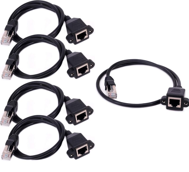 WiredCom® Ethernet Extension Cable, [0.5 Meter] 0.6m RJ45 Male to Female LAN Ethernet Network Cat6 Cat5e Cat5 Panel Mount Cable RJ45 Extension Extender Cord (Pack of 5) - Image 1