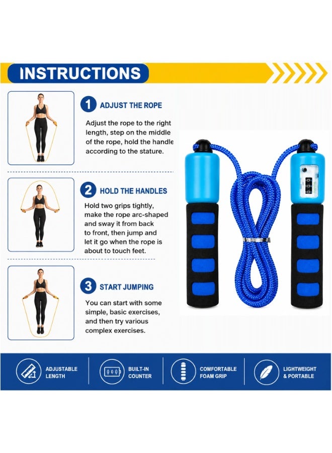 Lacoz Adjustable Jump Rope with Mechanical Counter, Comfortable Non-Slip Handle Grips, Adjustable Skipping Rope for Fitness, Cardio, Weight Loss and Daily Exercise Blue - Image 5