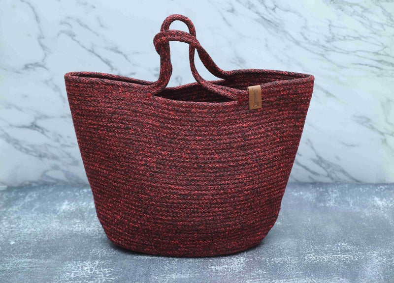 ST SAPROSE ® Polypropylene Multipurpose MEDIUM Basket to store SMALL items, Daily use small CARRY Bag, STORAGE Basket, ORGANIZER, Pooja BASKET (RED-BLACK Melange) - Image 1