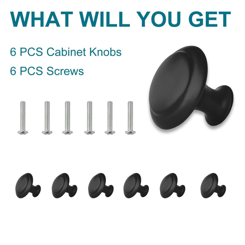 ZONBANG 6PCS Black Dresser Drawer Knobs, 1.2" Modern Knob for Cabinets and Drawers - Image 2