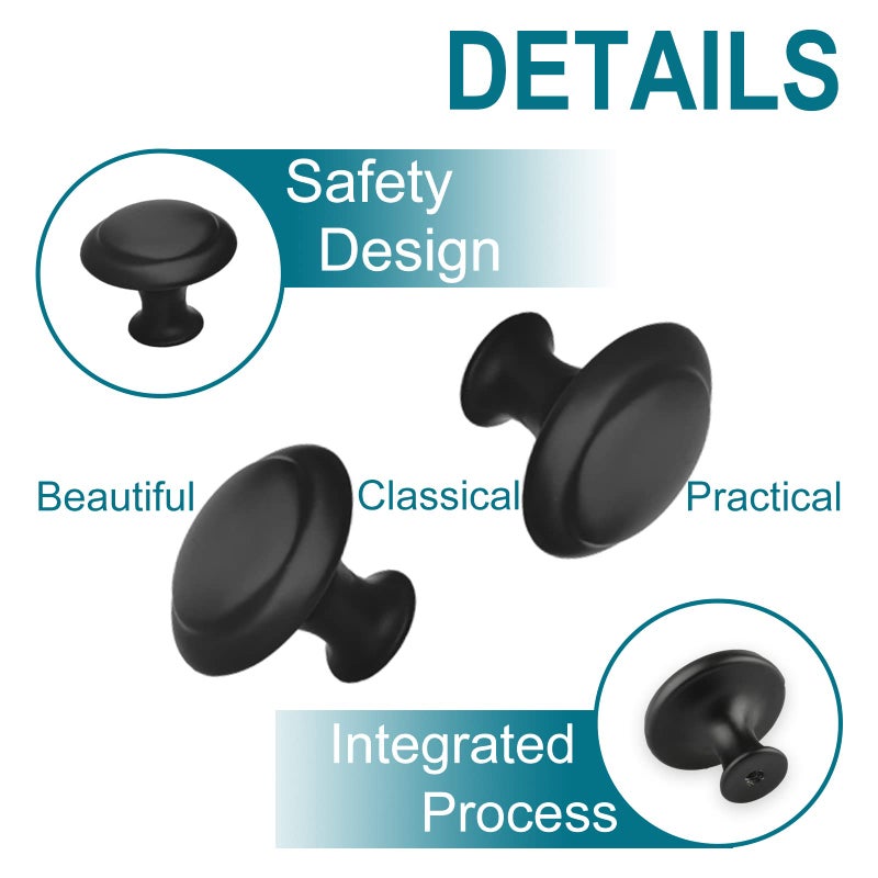ZONBANG 6PCS Black Dresser Drawer Knobs, 1.2" Modern Knob for Cabinets and Drawers - Image 4