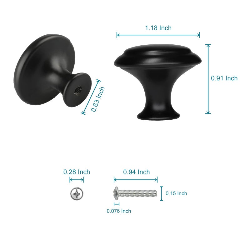ZONBANG 6PCS Black Dresser Drawer Knobs, 1.2" Modern Knob for Cabinets and Drawers - Image 3
