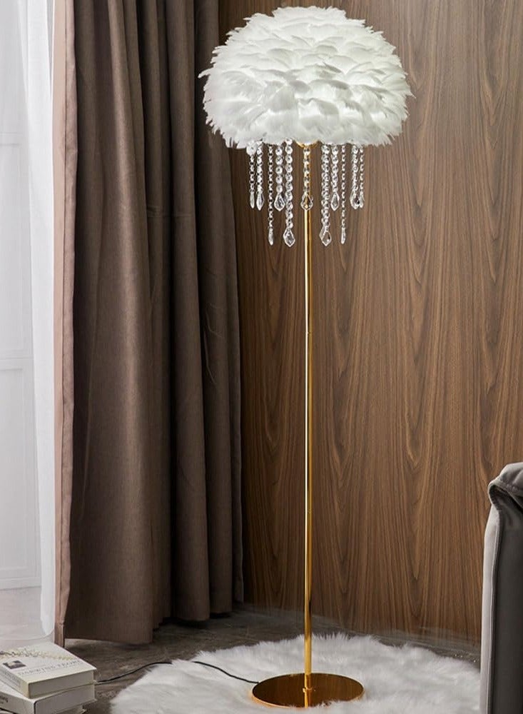 Floor Lamp Floor Lamp Feather Crystal Lamp Living Room Sofa Decorative Light 3-Color Dimmable Floor Lamp Standing Table Lamp - Image 2