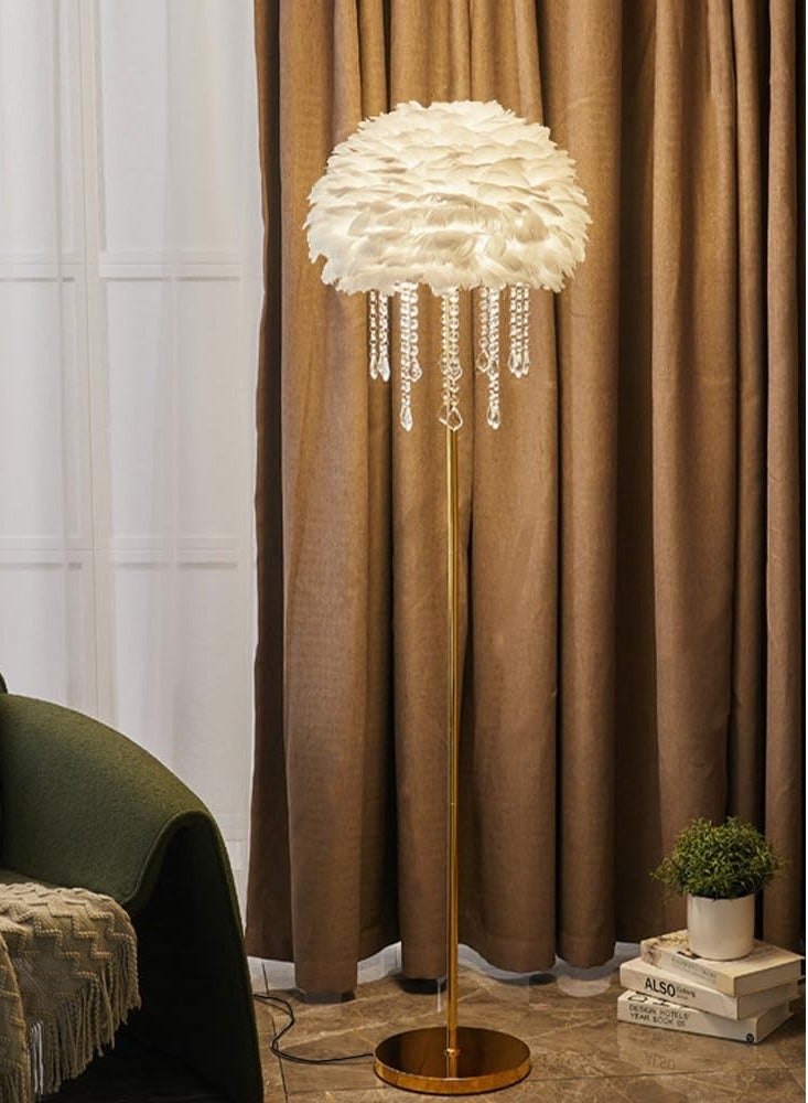 Floor Lamp Floor Lamp Feather Crystal Lamp Living Room Sofa Decorative Light 3-Color Dimmable Floor Lamp Standing Table Lamp - Image 3