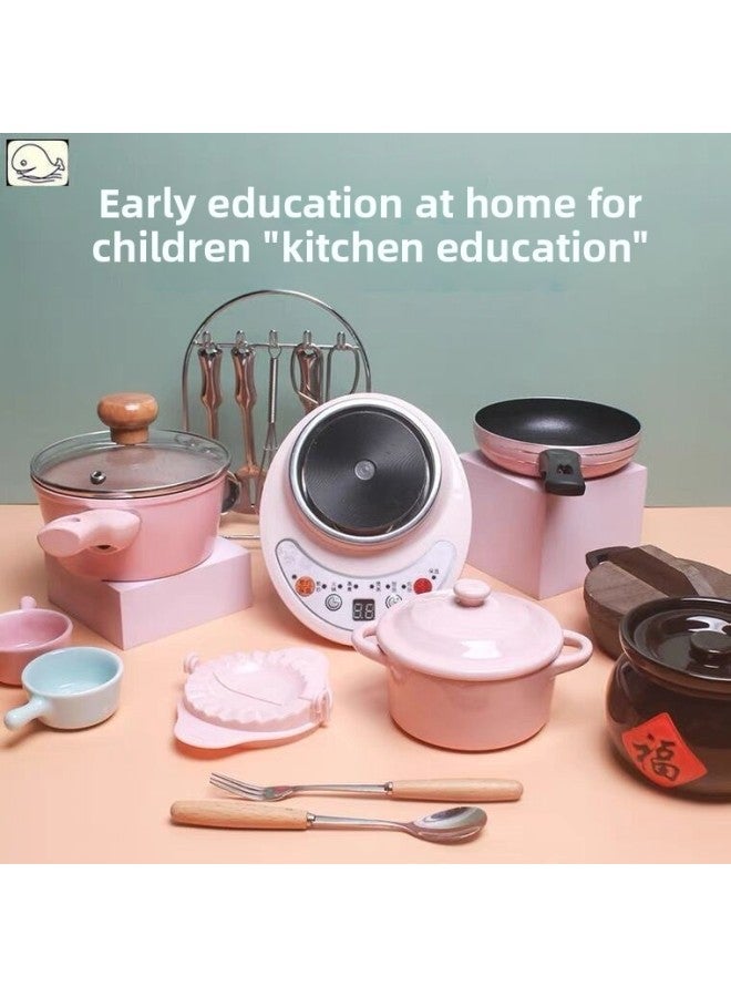 Mini Kitchen Real Cooking Simulation Small Kitchen Utensils Children Play House Cooking Stainless Steel Kitchen Toy Set-Color:【Star Kitchen Edition】 30-piece Set (Upgrade Induction Cooker) - Image 2