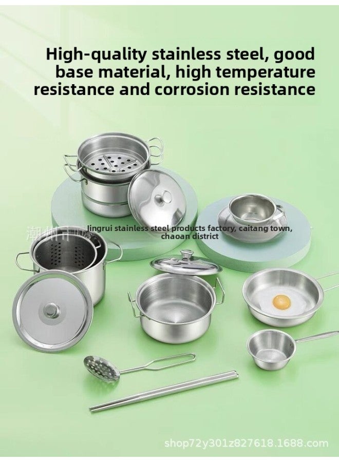 Mini Kitchen Real Cooking Simulation Small Kitchen Utensils Children Play House Cooking Stainless Steel Kitchen Toy Set-Color:【Star Kitchen Edition】 30-piece Set (Upgrade Induction Cooker) - Image 3
