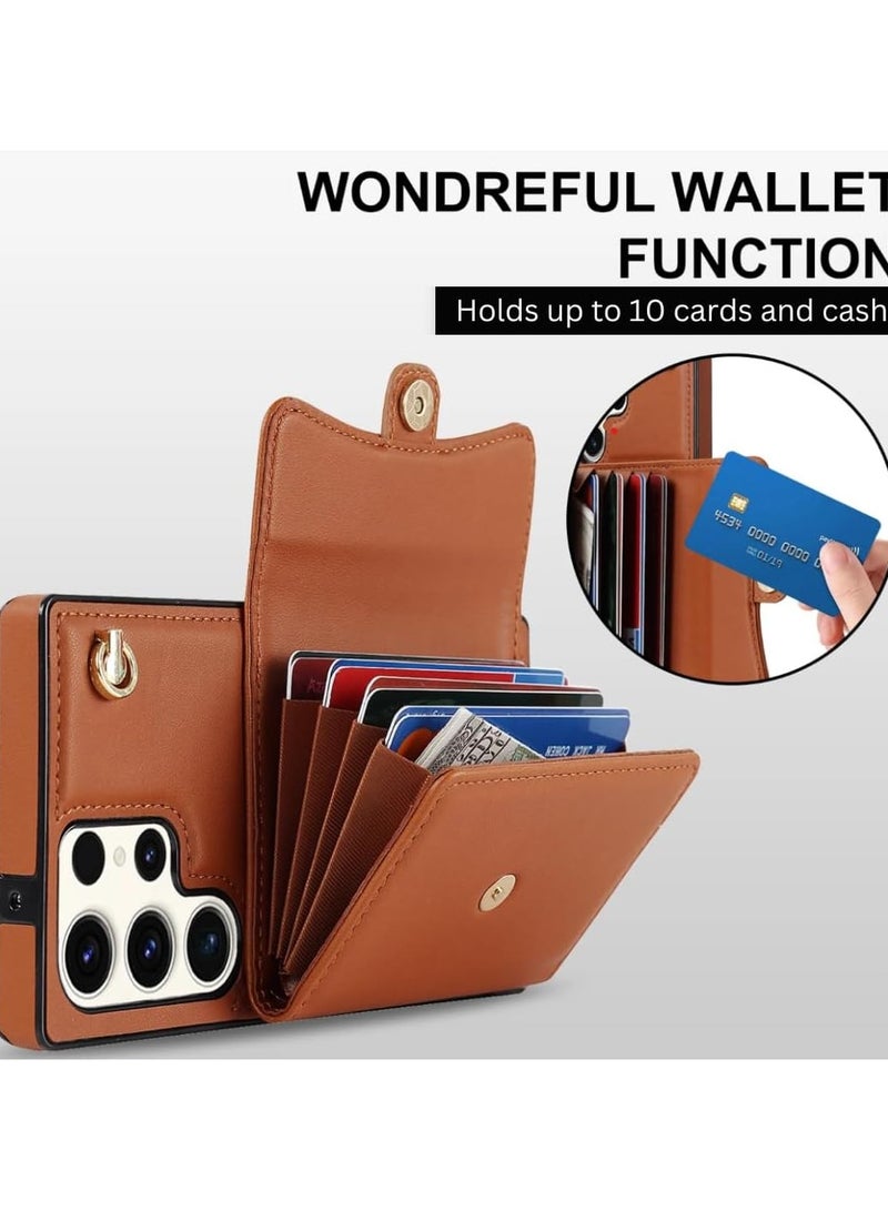 general Case for Samsung S24 Ultra Women's Wallet Case, Phone Case 【RFID Blocking】 【10 Card Clip】, Leather Removable Crossbody and Wrist Strap - Image 3