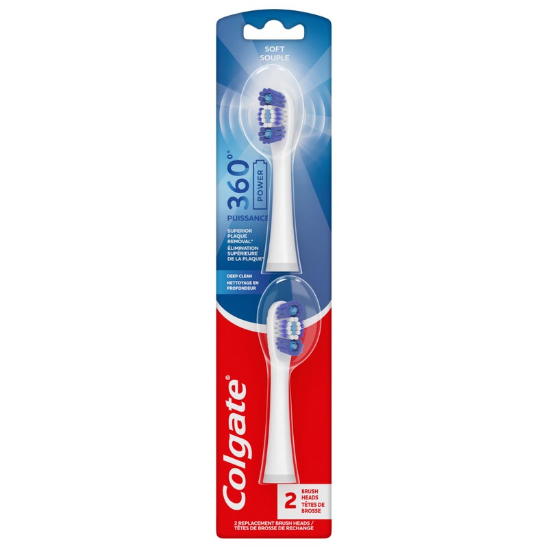 Colgate رؤوس فرشاة الأسنان القابلة للتبديل من كولجيت 360 لتنظيف عميق، تعمل بالبطارية، ناعمة، عبوة 2