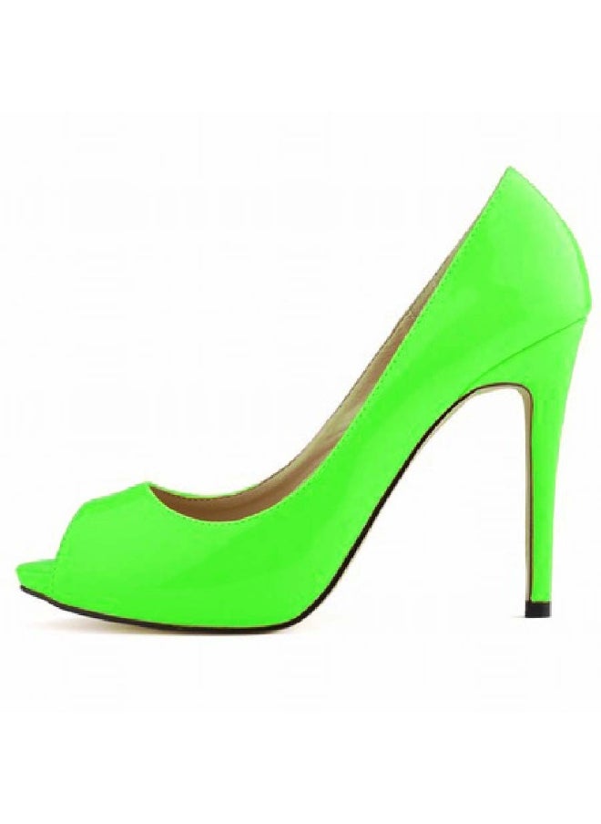 Loquat Korean Style Matte Peep-Toe Stiletto Heels 11cm Neon Green  - Image 2
