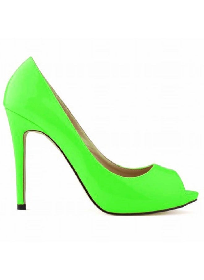 Loquat Korean Style Matte Peep-Toe Stiletto Heels 11cm Neon Green  - Image 1