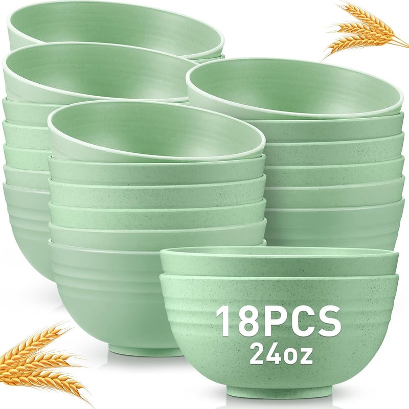 Geosar 18 Pcs Unbreakable Cereal Bowls 24 Oz Microwave and Dishwasher Safe Wheat Straw Fiber Lightweight Bowl for Soup Kitchen Serving Salad Dishes OatmealGreen - Image 1