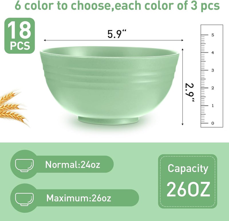 Geosar 18 Pcs Unbreakable Cereal Bowls 24 Oz Microwave and Dishwasher Safe Wheat Straw Fiber Lightweight Bowl for Soup Kitchen Serving Salad Dishes OatmealGreen - Image 3