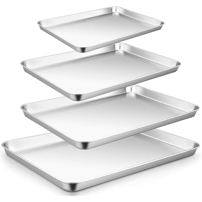 ريحني صينية خبز مجموعة من 4 قوالب بسكويت من الفولاذ المقاوم للصدأ بحجم 4 40312623 سم مضبوطة لمستطيل الفرن صينية خبز بعمق 25 سم للتحميص غير سامة سهلة التنظيف آمنة في غسالة الصحون - Image 1