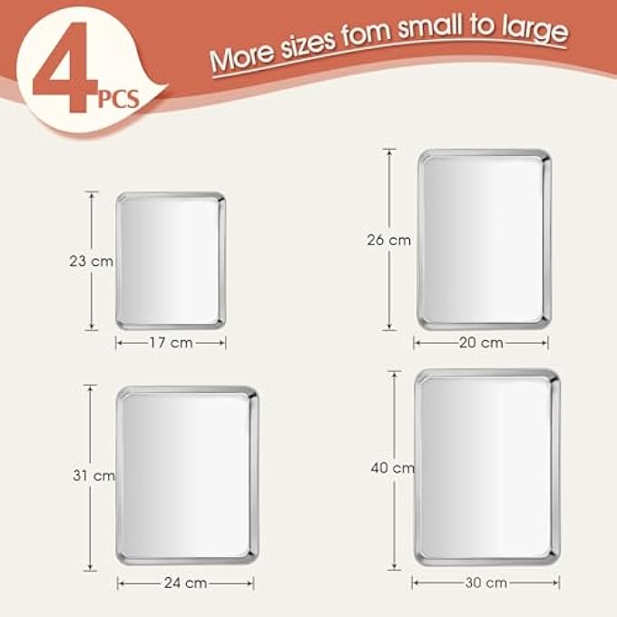 ريحني صينية خبز مجموعة من 4 قوالب بسكويت من الفولاذ المقاوم للصدأ بحجم 4 40312623 سم مضبوطة لمستطيل الفرن صينية خبز بعمق 25 سم للتحميص غير سامة سهلة التنظيف آمنة في غسالة الصحون - Image 3