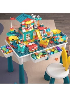 BUPY Kids Multi-Functional Educational Block Table and 1 Chair Set (Include 300pcs building blocks) -  Kids Multi Activity Building Block Table Toy with 4 Storage Boxes, Kids Study Table and Chair  - Image 1